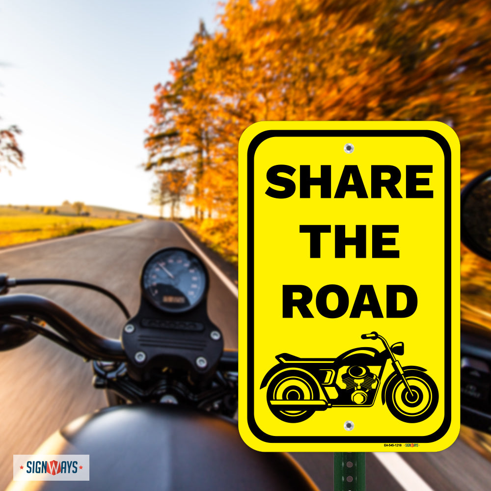 Share The Road (Cruiser Motorcycle Image) Sign