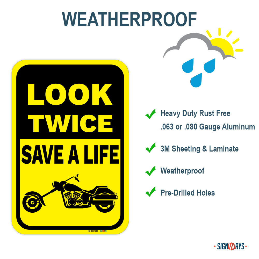 Look Twice, Save A Life (Chopper Motorcycle Image) Sign
