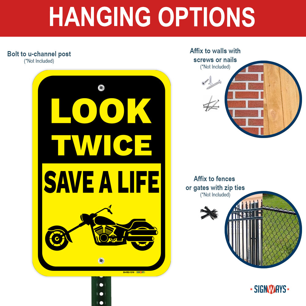 Look Twice, Save A Life (Chopper Motorcycle Image) Sign