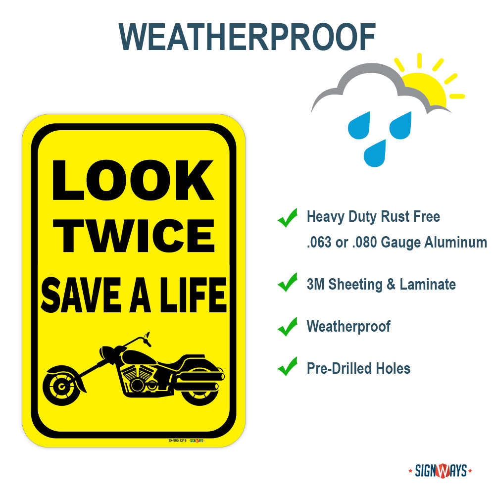 Look Twice, Save A Life (Chopper Motorcycle Image) Sign