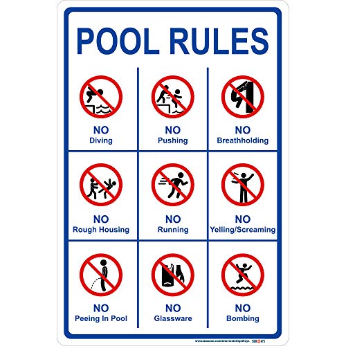 Pool Rules Sign, No Diving No Pushing No Peeing in Pool