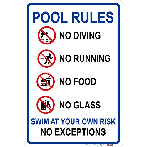 Pool Rules Sign, No Diving No Running No Food No Glass