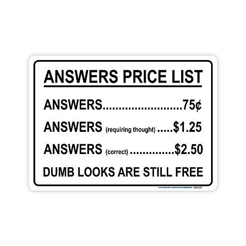 Answers Price List, Bar / Funny Sign