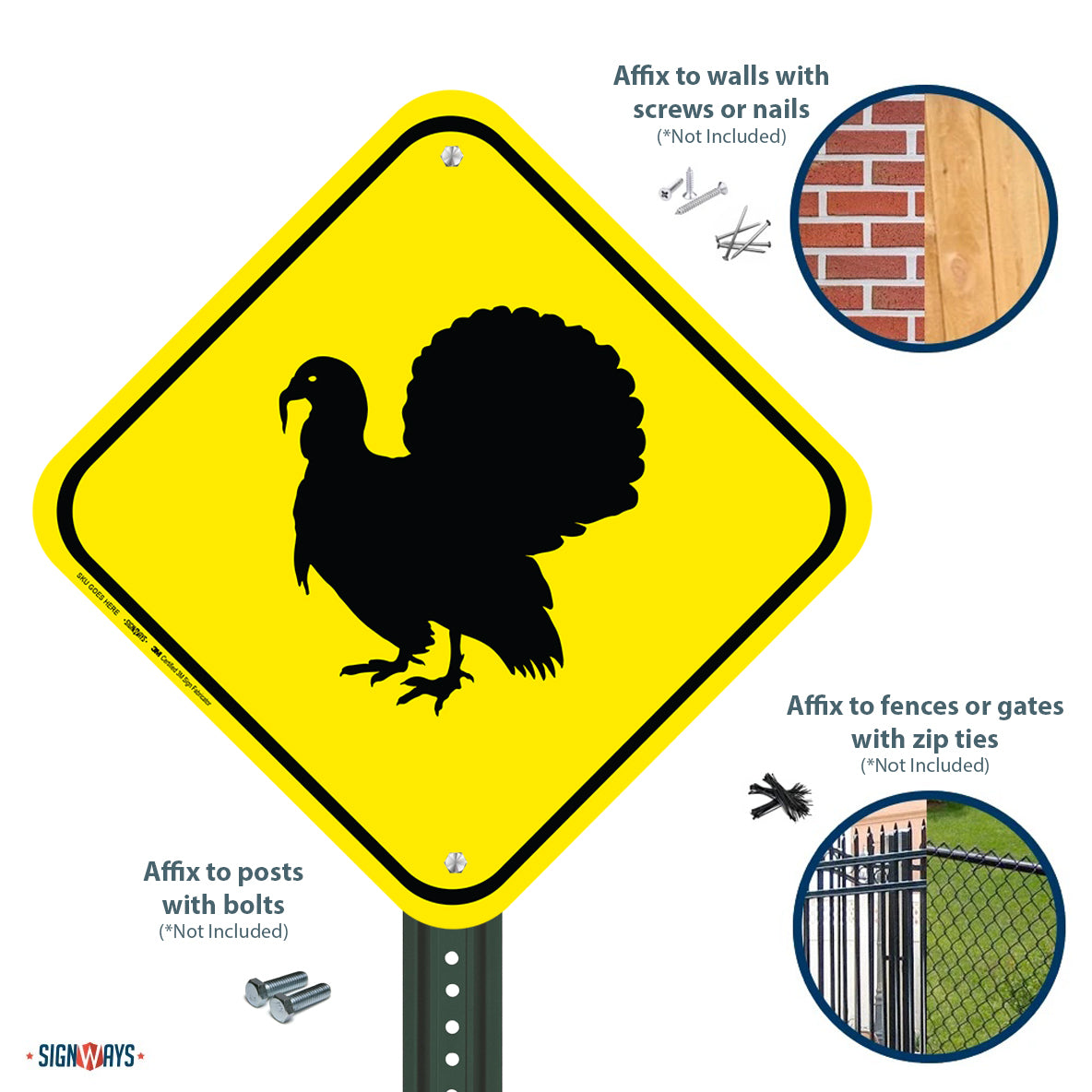 Interstate Signways Turkey Crossing - High Quality Aluminum Sign, Made in the USA