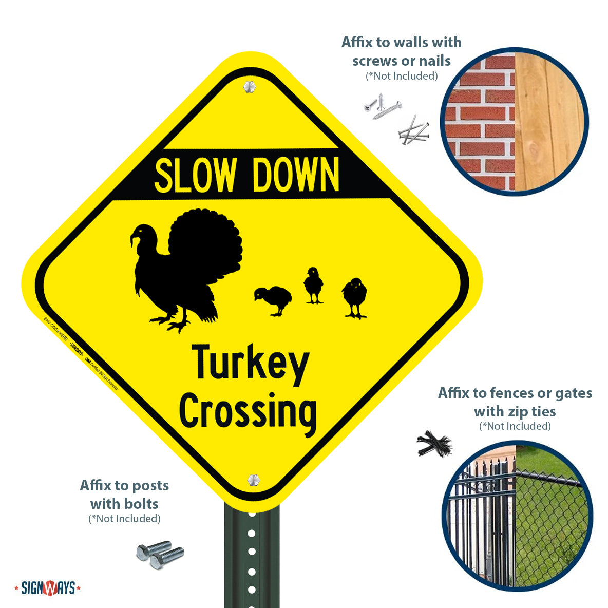 Turkey with Chicks Crossing - High Quality Aluminum Sign, Made in the USA