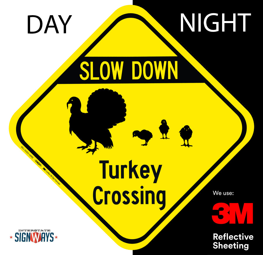 Turkey with Chicks Crossing - High Quality Aluminum Sign, Made in the USA