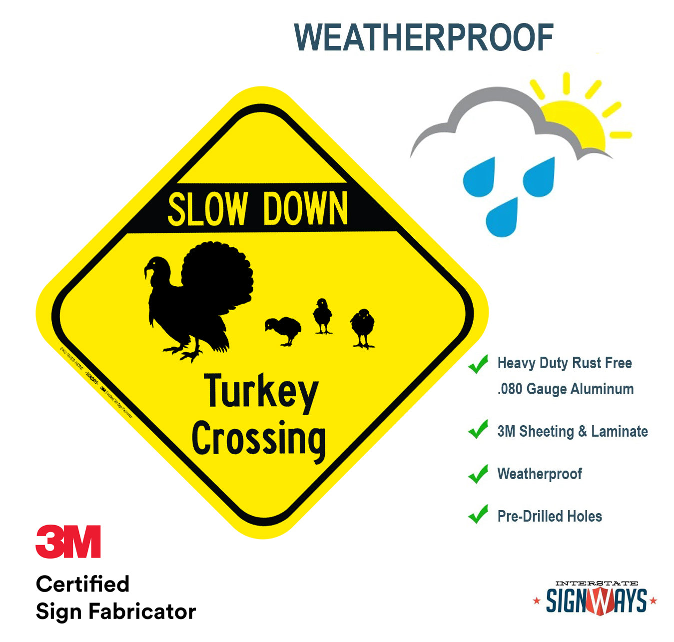 Turkey with Chicks Crossing - High Quality Aluminum Sign, Made in the USA