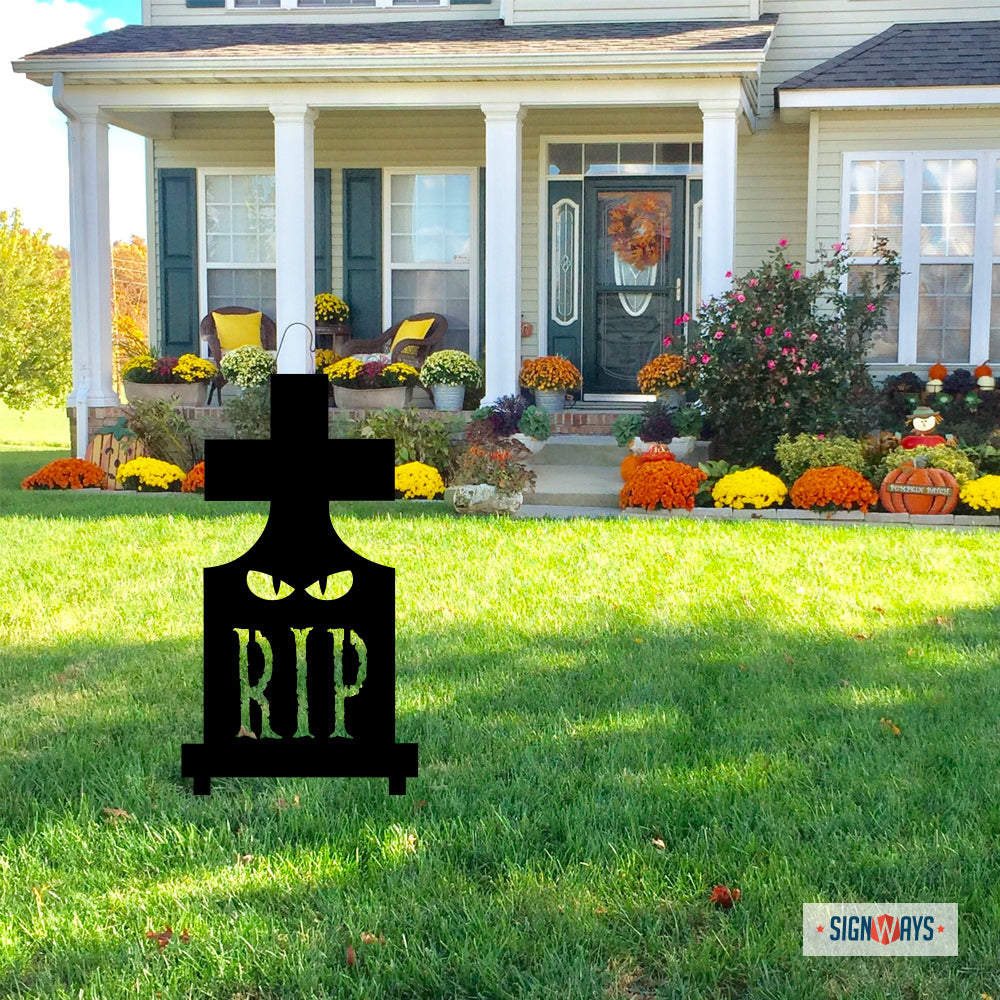 Halloween RIP Eyes Tombstone, Powder Coated Aluminum Outdoor Yard Sign