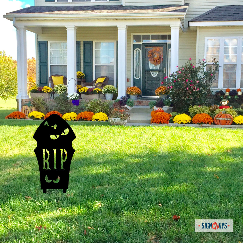 Halloween RIP Spooky Eyes Tombstone, Powder Coated Aluminum Outdoor Yard Sign