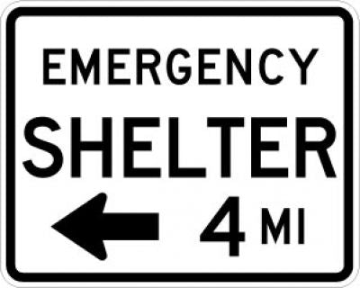 Emergency Shelter Left Arrow Distance Sign