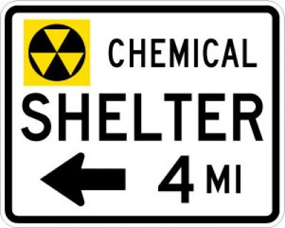 Chemical Shelter Left Arrow Distance Sign