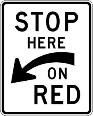 R10-6a Stop Here (Curved Arrow) On Red