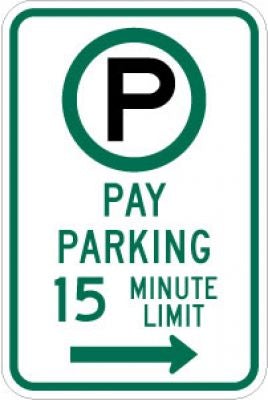 R7-21aR (Symbol) Pay Parking 15 Minute Limit (Right Arrow)