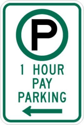 R7-21L (Symbol) 1 Hour Pay Parking (Left Arrow)