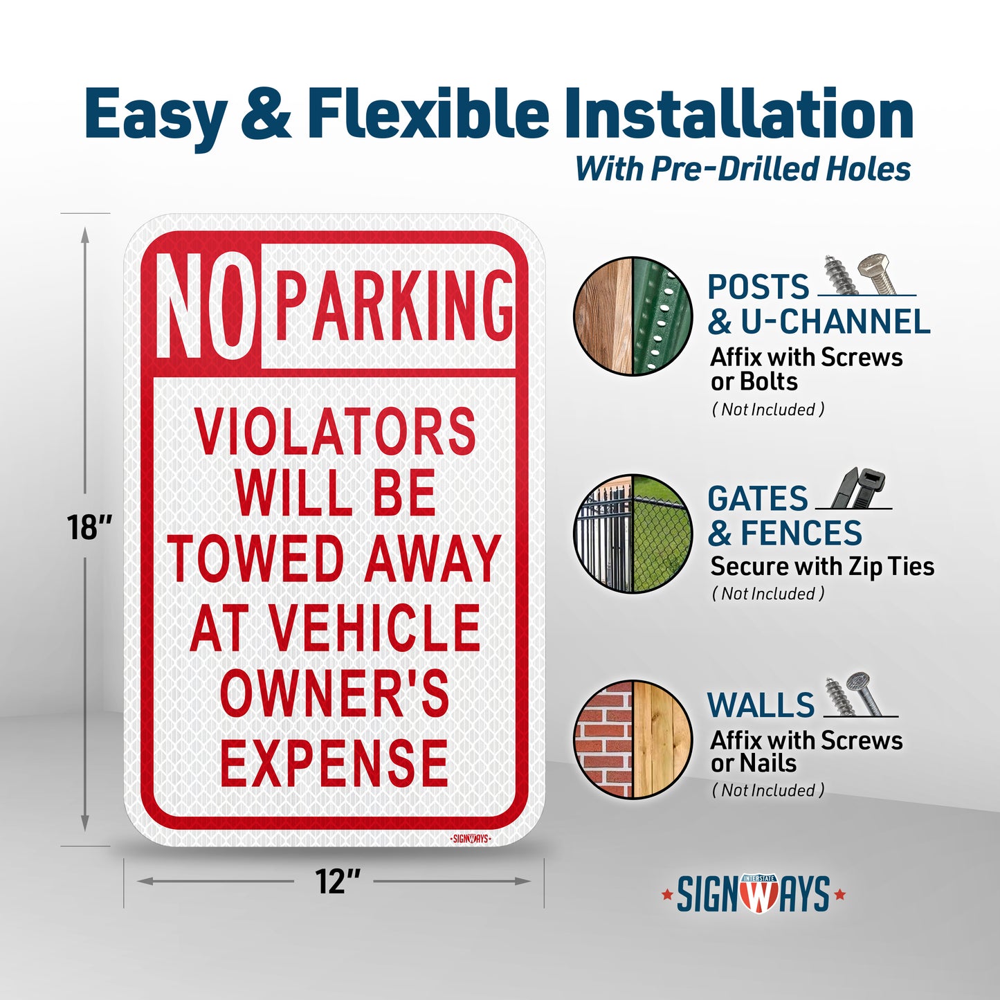 No Parking, Violators Will Be Towed Way At Vehicle Owners Expense Sign