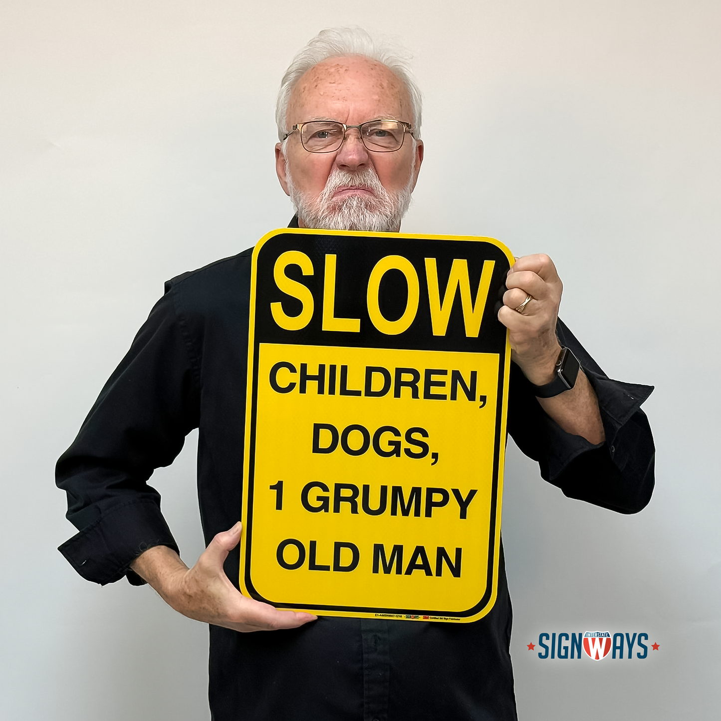 SignWays Slow Down Signs for Neighborhoods | Slow Children, Dogs, 1 Grumpy Old Man Sign | 12” x 18”