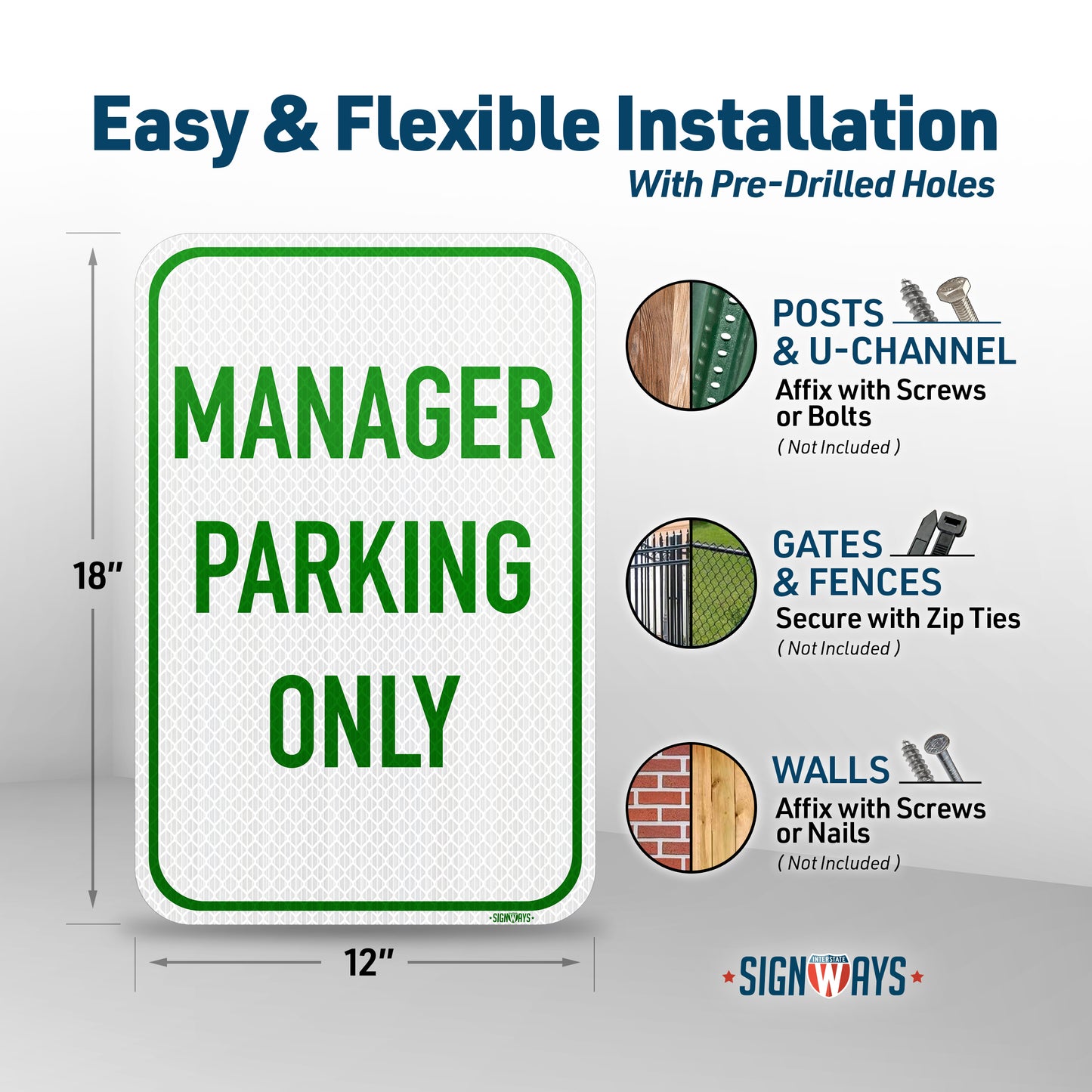SignWays Manager Parking Only (White Green) | Reserved Parking Signs | Business Signs for Outside | Made in USA 12” x 18”