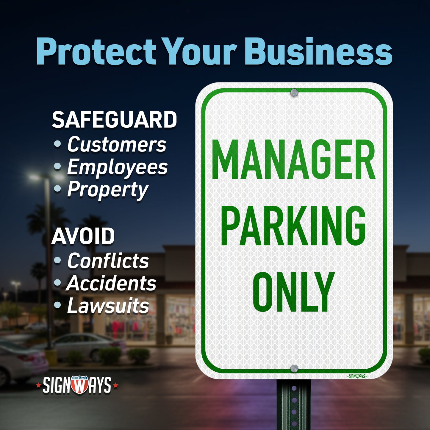 SignWays Manager Parking Only (White Green) | Reserved Parking Signs | Business Signs for Outside | Made in USA 12” x 18”