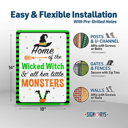 Witch Decorations Halloween Front Porch Décor Signs | Home of Wicked Witch, All Her Monsters 10x14”
