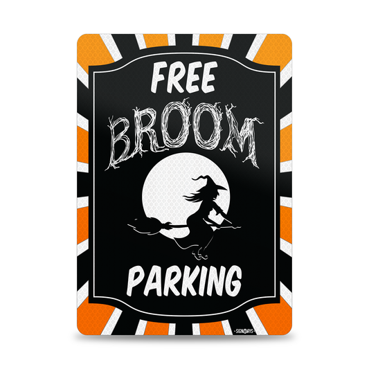 Witches Broom Halloween Décor, Free Broom Parking Sign for Outdoor Aluminum 14x10”