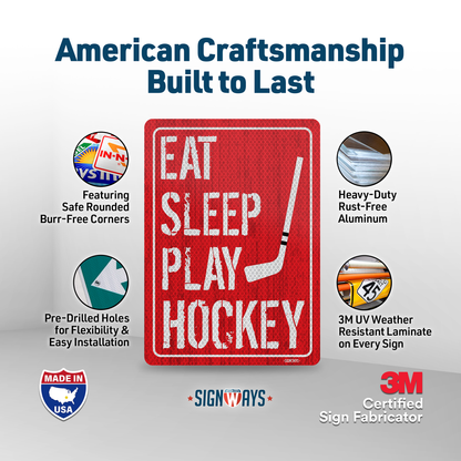 Hockey Wall Decor for Boys Room | Eat Sleep Play Hockey Sign | Signs Wall Art Novelty Decal | Vertical 10x14”