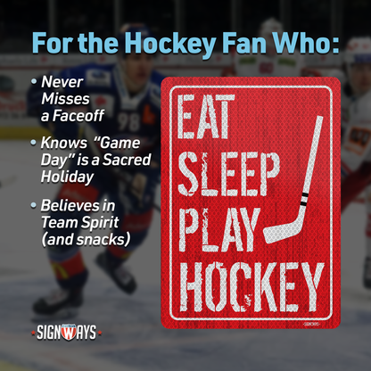 Hockey Wall Decor for Boys Room | Eat Sleep Play Hockey Sign | Signs Wall Art Novelty Decal | Vertical 10x14”