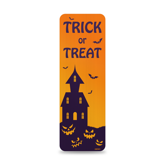 Trick or Treat Sign, Halloween Door Sign: Large Entry Way Sign for Front Door Porch Area 12x36”