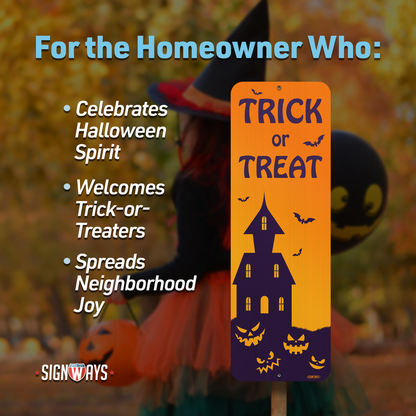 Trick or Treat Sign, Halloween Door Sign: Large Entry Way Sign for Front Door Porch Area 12x36”