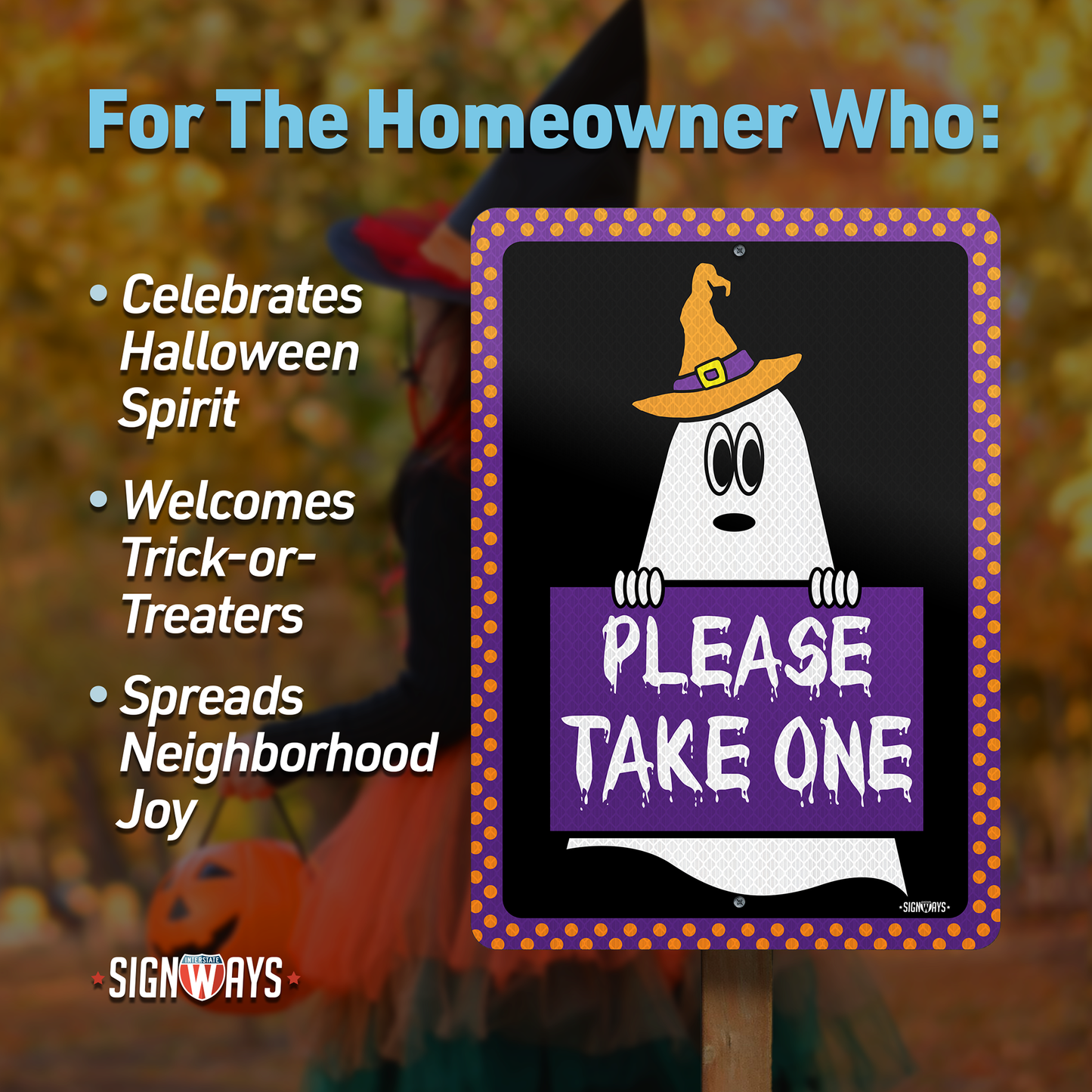 Please Take One Ghost Trick or Treat Sign | Halloween Candy Signs Outdoor 10x14”
