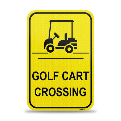 SignWays Golf Cart Crossing Sign | Yellow Rectangle | 3M Aluminum | Made in USA 12” x 18”