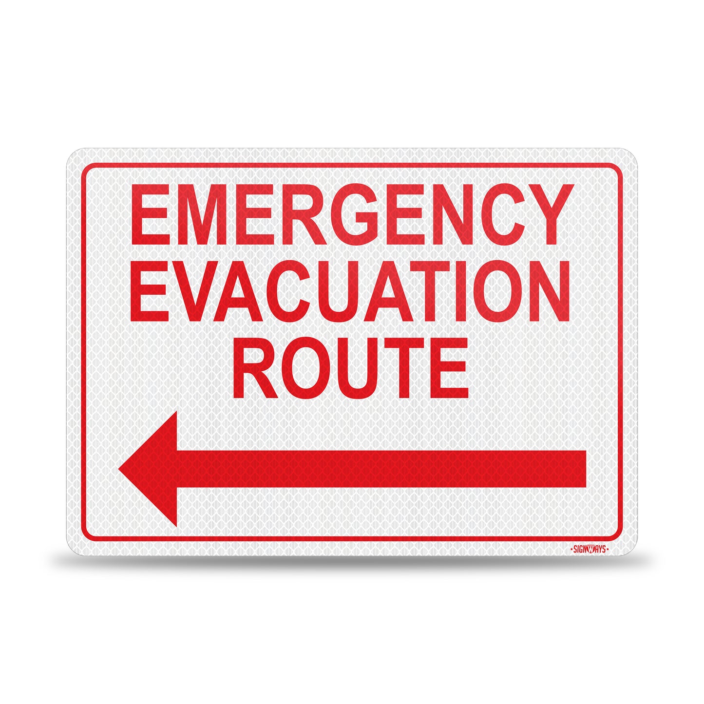 Emergency Evacuation Route Sign with Arrow Left | 3M Grade Aluminum Sheeting Reflective | Made in USA | 14” x 10”