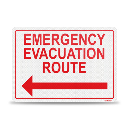 Emergency Evacuation Route Sign with Arrow Left | 3M Grade Aluminum Sheeting Reflective | Made in USA | 14” x 10”