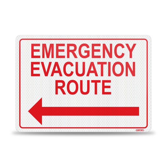 Emergency Evacuation Route Sign with Arrow Left | 3M Grade Aluminum Sheeting Reflective | Made in USA | 14” x 10”