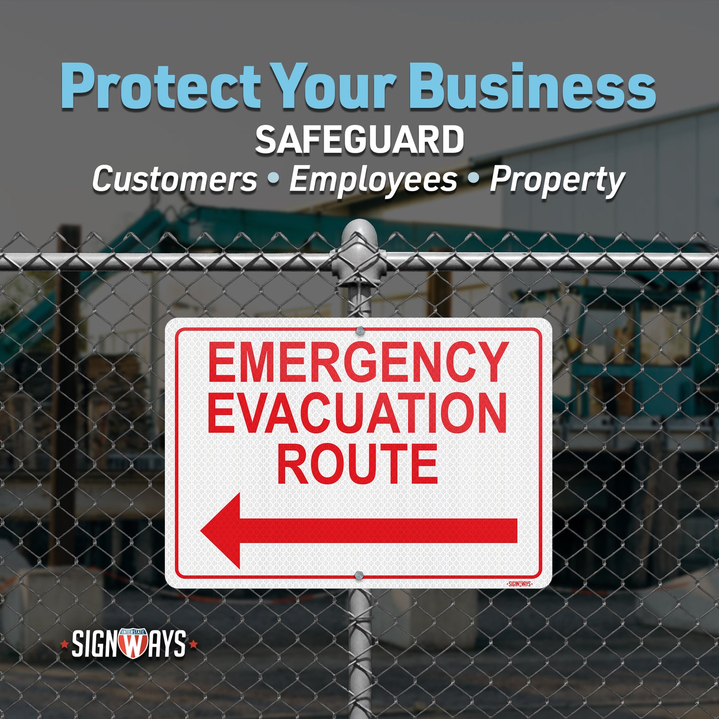 Emergency Evacuation Route Sign with Arrow Left | 3M Grade Aluminum Sheeting Reflective | Made in USA | 14” x 10”