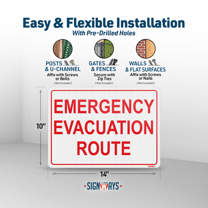 Emergency Evacuation Route Sign | 3M Grade Aluminum Sheeting Reflective | Made in USA