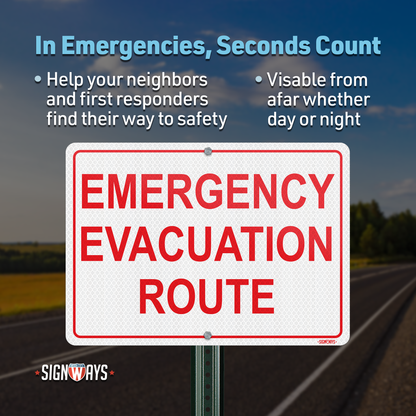 Emergency Evacuation Route Sign | 3M Grade Aluminum Sheeting Reflective | Made in USA