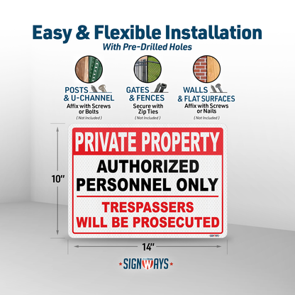 SignWays Private Property Authorized Personnel Only Sign | Restricted Area Authorized Personnel Only Sign | Made in USA