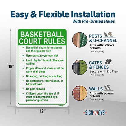 Basketball Court Rules Sign | Gym Rules Signs for Business Community Safety | Vertical
