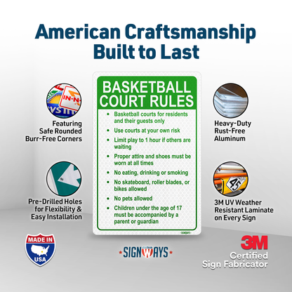 Basketball Court Rules Sign | Gym Rules Signs for Business Community Safety | Vertical