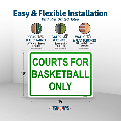 Gym Signs Bold | Basketball Court Rules Sign | Courts for Basketball Only | Horizontal