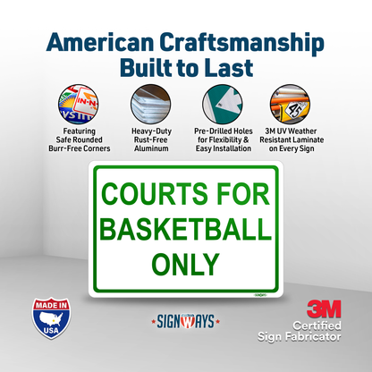 Gym Signs Bold | Basketball Court Rules Sign | Courts for Basketball Only | Horizontal