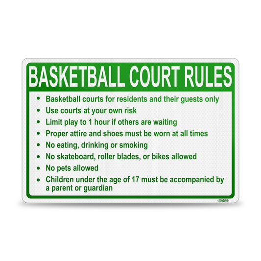 Basketball Court Rules Sign | Gym Rules Signs for Business Community Safety | Horizontal