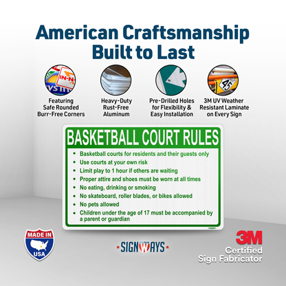 Basketball Court Rules Sign | Gym Rules Signs for Business Community Safety | Horizontal