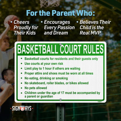 Basketball Court Rules Sign | Gym Rules Signs for Business Community Safety | Horizontal