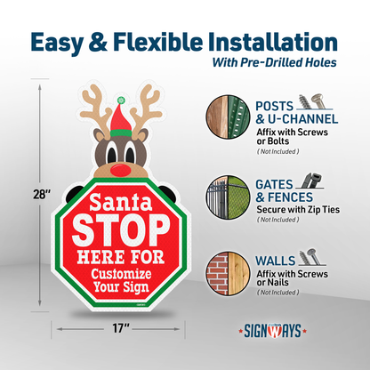 Customizable Christmas Reindeer Santa Stop Here Sign