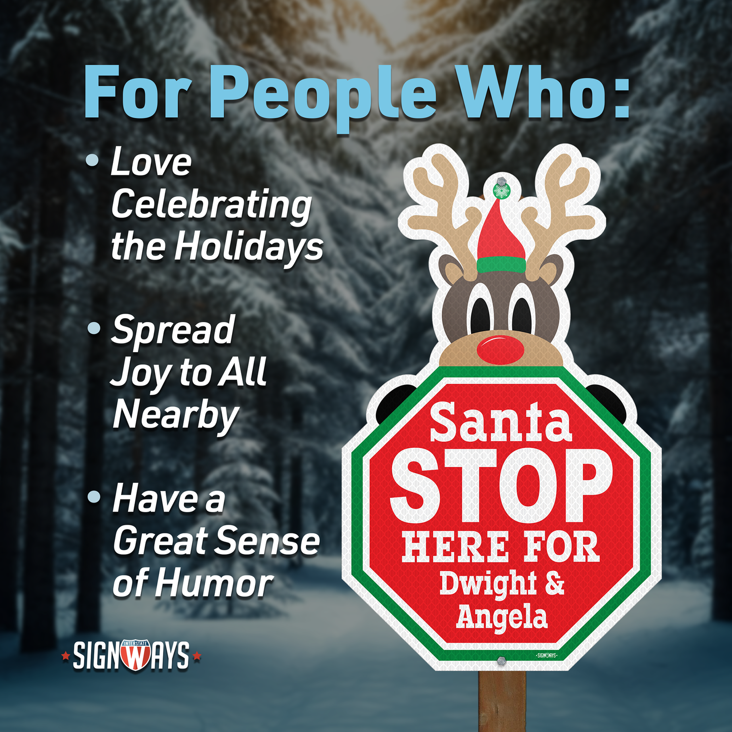 Customizable Christmas Reindeer Santa Stop Here Sign