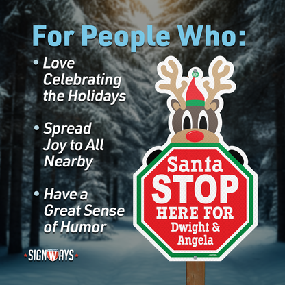 Customizable Christmas Reindeer Santa Stop Here Sign