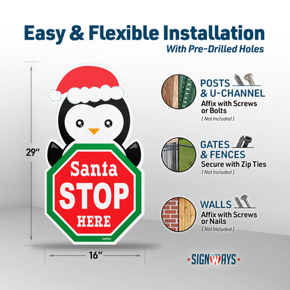 Christmas Penguin Santa Stop Here Sign
