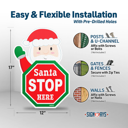 Santa Waving Stop Here Sign