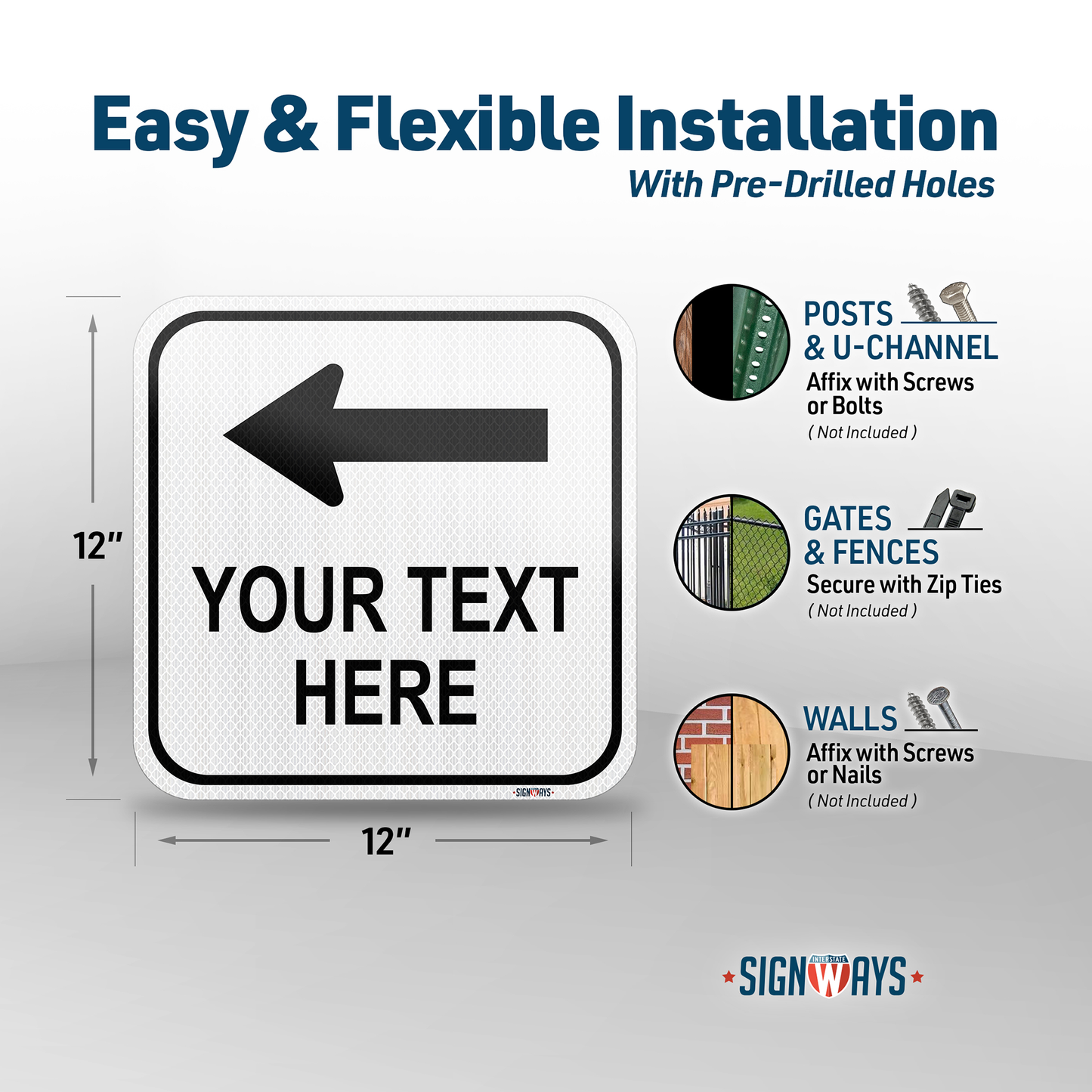 SignWays Customizable (Top) Left Arrow with White Background Square Sign